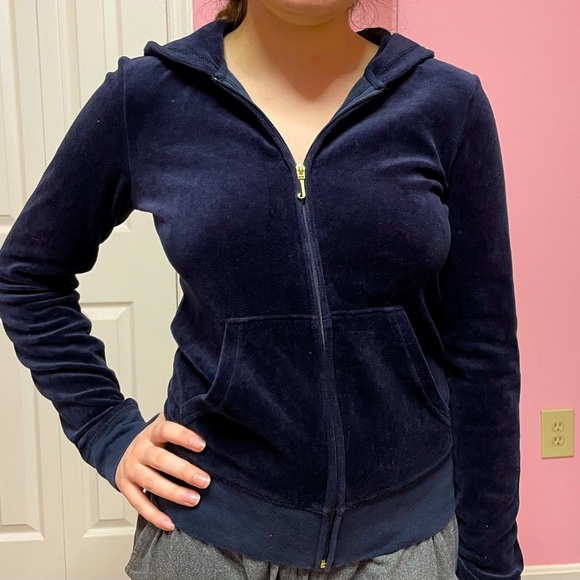 Juicy Couture Y2K rhinestone navy blue velvet Zip Up Hooded Jacket - Picture 3 of 9